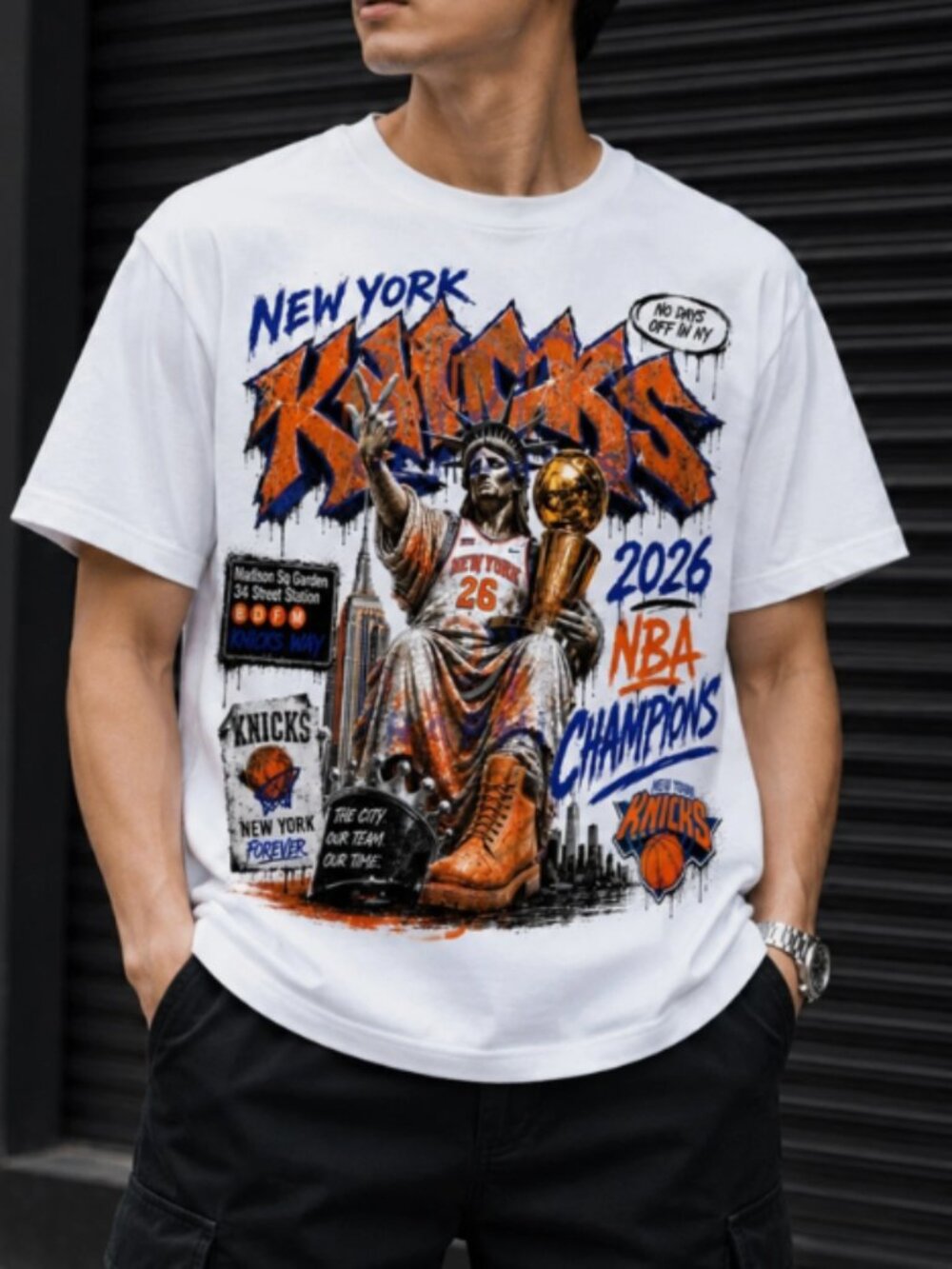 New York Knicks 2026 NBA Champions Statue of Liberty Graphic Tee